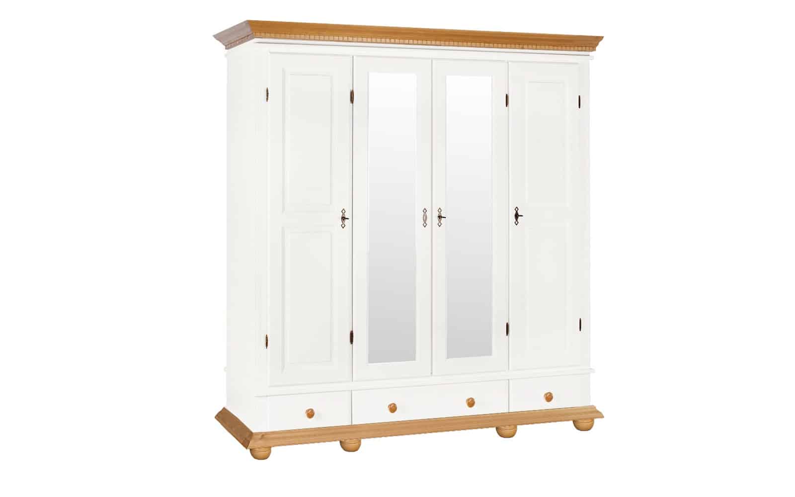 Dulap Celia, Lemn masiv, 197x58x203cm, Alb/Natur