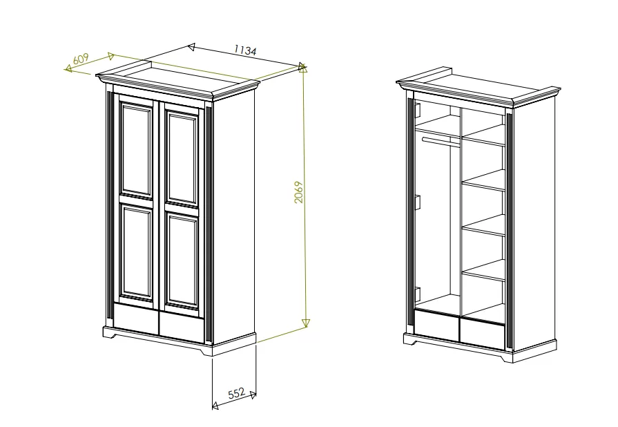 Dulap Preston 2 Usi, Lemn Masiv, Nuc, 113 x 61 x 207 cm