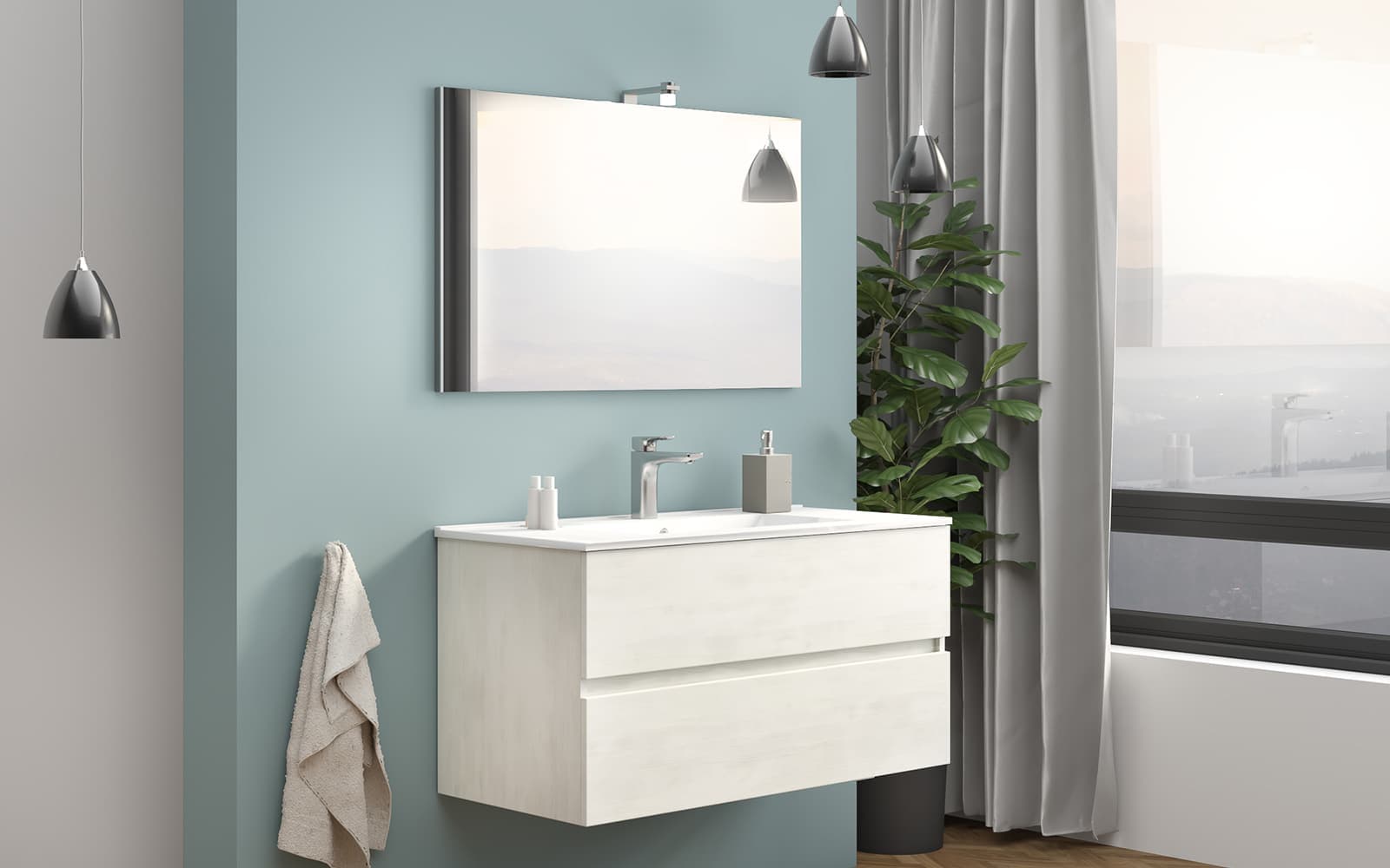 Set Mobilier Baie Suspendat Craig, Alb Lucios, 60/80 cm