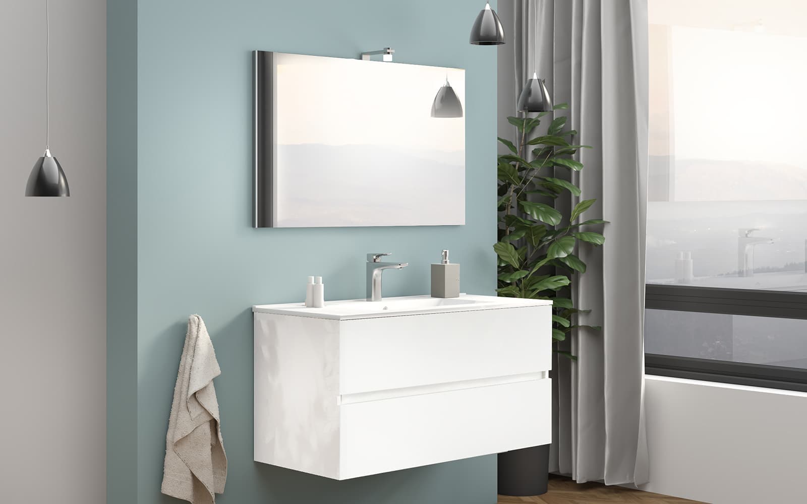 Set Mobilier Baie Suspendat Craig, Alb Lucios, 60/80 cm