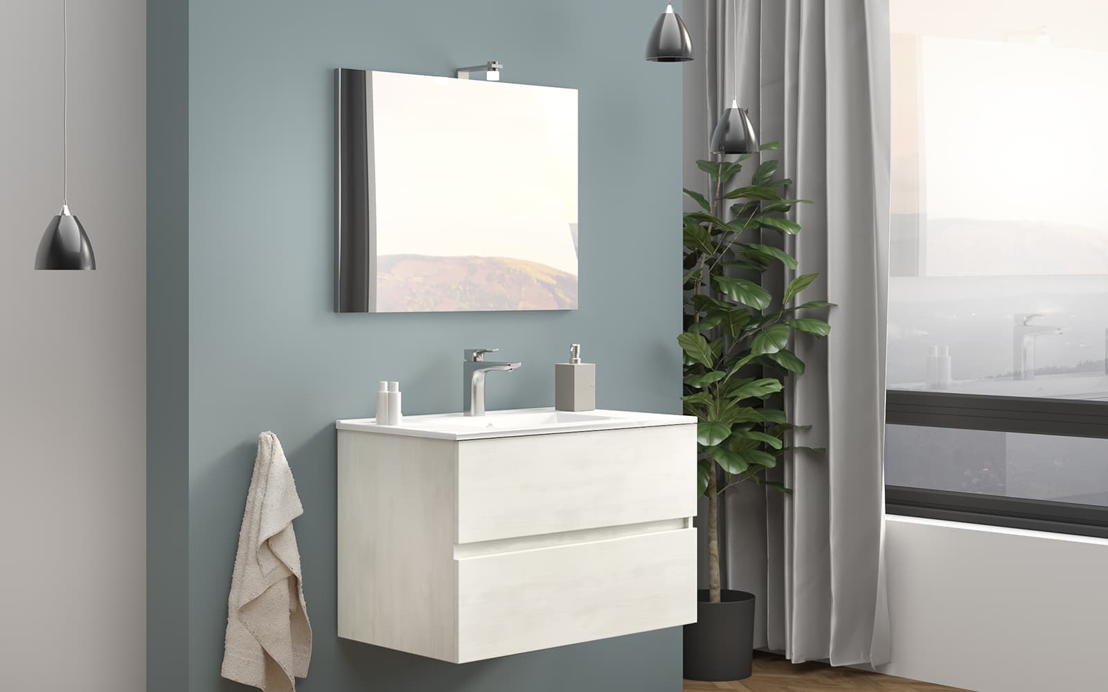 Set Mobilier Baie Suspendat Craig, Alb Lucios, 60/80 cm