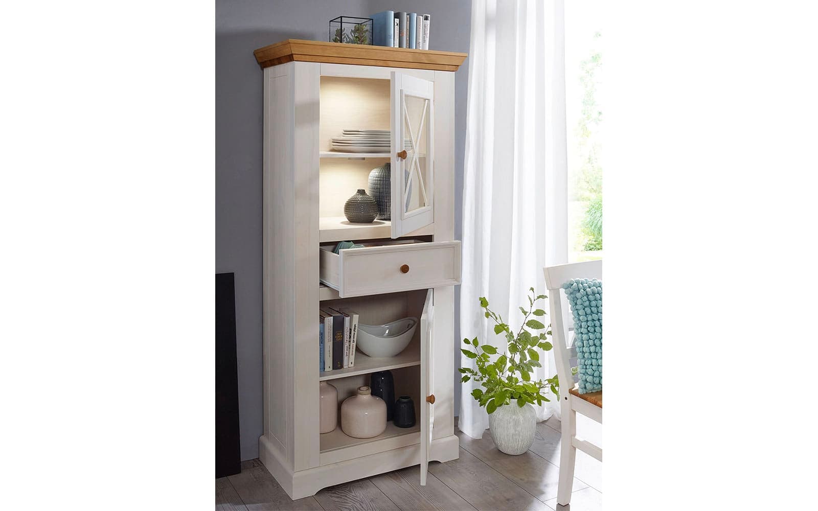 Set Living Iris, Model A, Lemn Masiv, Alb-Natur