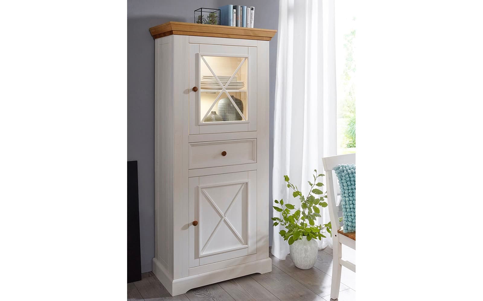 Set Living Iris, Model A, Lemn Masiv, Alb-Natur