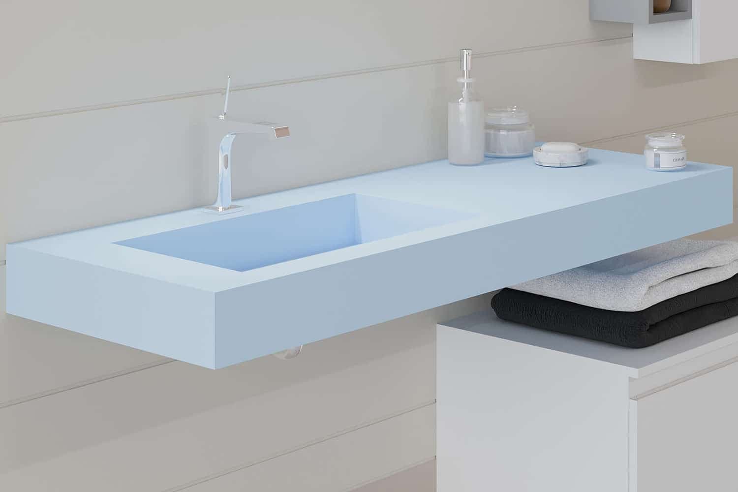 Lavoar Suspendat, 80-120cm, Bleu din lemn masiv