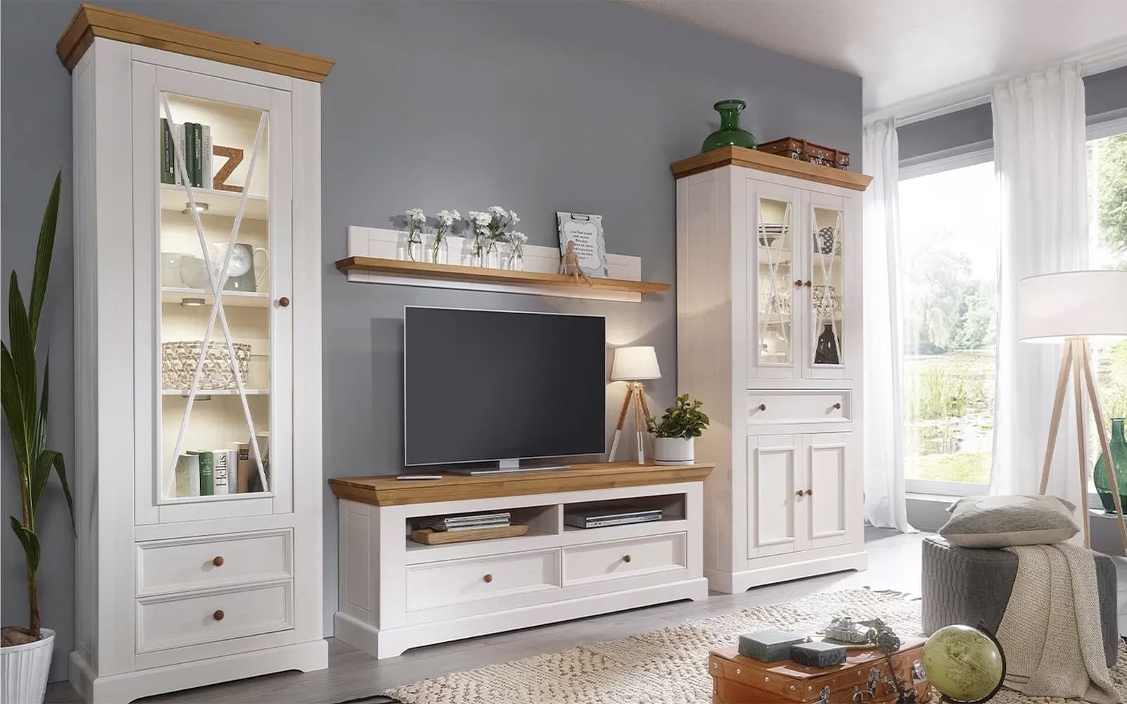 Set Living Iris, Model C, Lemn Masiv, Alb-Natur