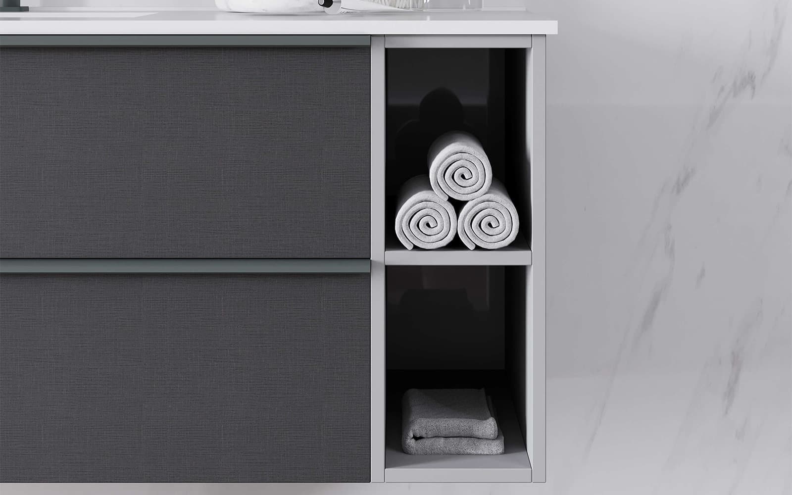 Set Mobilier Baie Suspendat Marco, Negru texturat (fara oglinda)