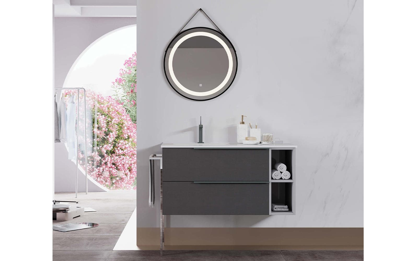 Set Mobilier Baie Suspendat Marco, Negru texturat (fara oglinda)