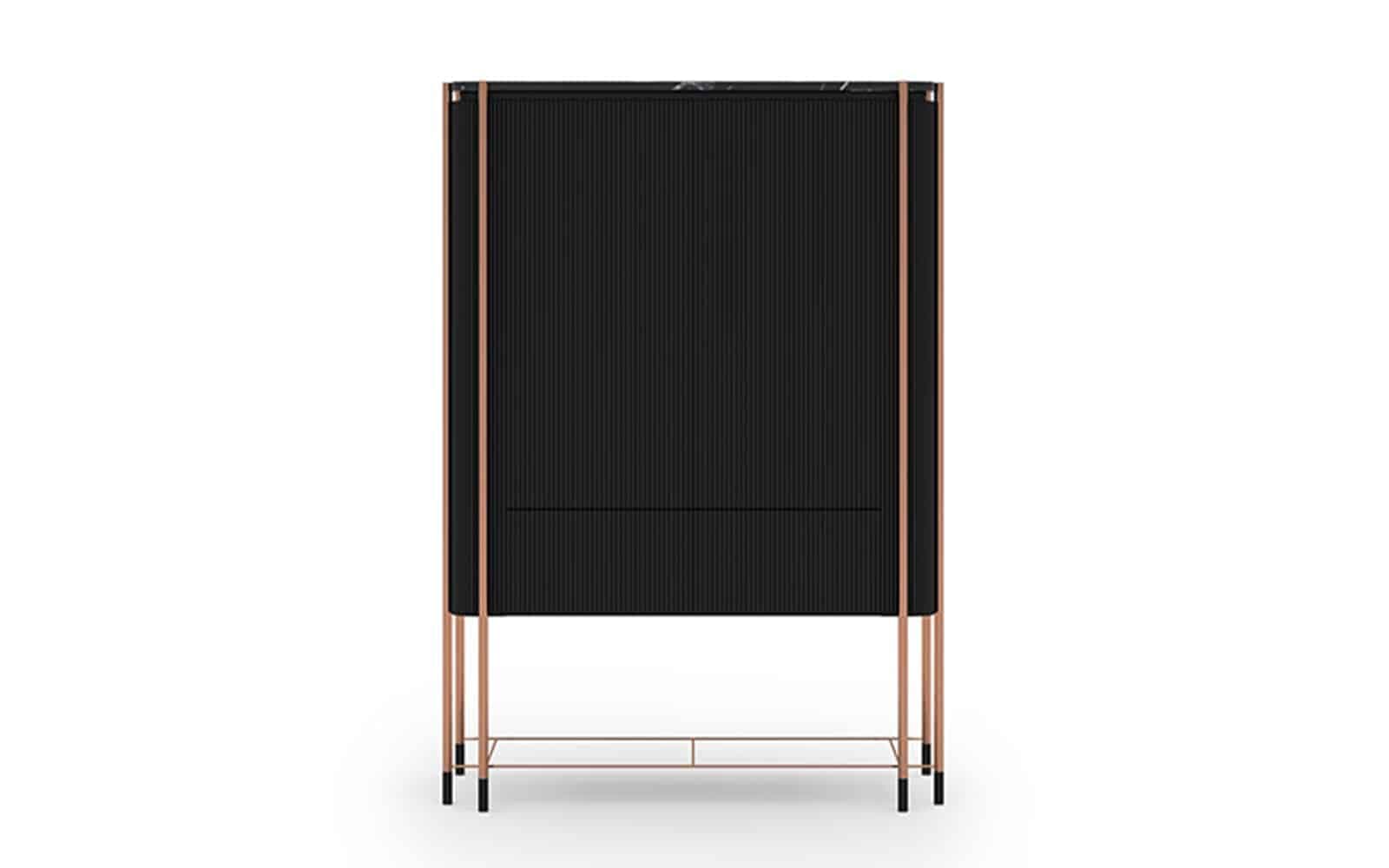 Bufet Înalt Calista, Negru-Rose Gold, L 104 x A 50 x H 150 cm din lemn masiv