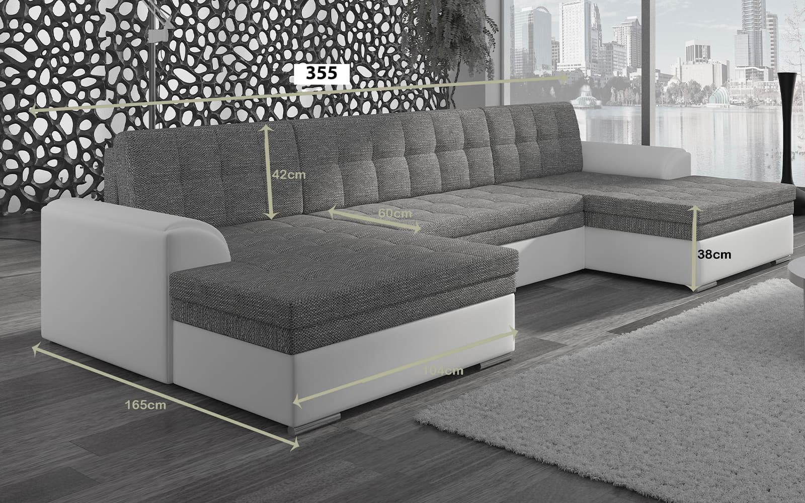 Colțar Formă U, Extensibil Leyton, 355x165cm, Personalizabil din lemn masiv