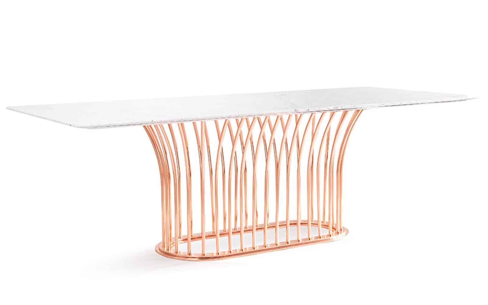 Masă Dining Anette, Cadru metalic, Rose-Gold, 100 x 240 x 75 cm