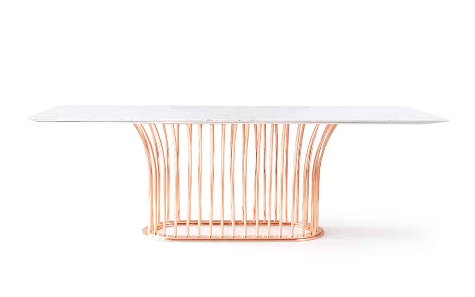Masă Dining Anette, Cadru metalic, Rose-Gold, 100 x 240 x 75 cm din lemn masiv