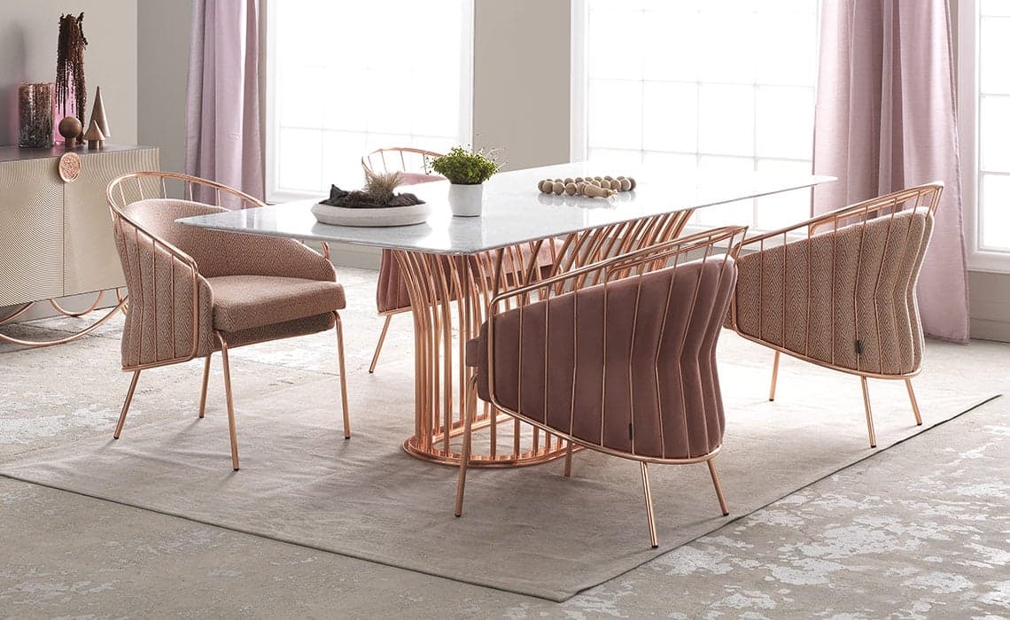 Masă Dining Anette, Cadru metalic, Rose-Gold, 100 x 240 x 75 cm