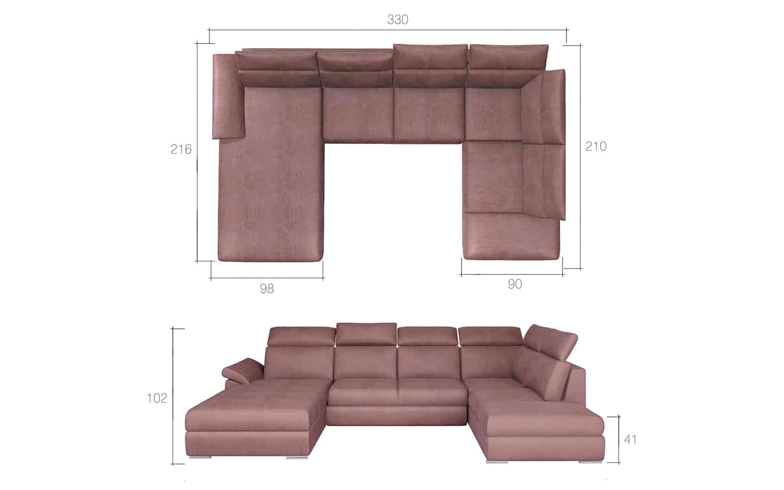 Colțar Formă U, Extensibil Erik, 330x210cm, Personalizabil