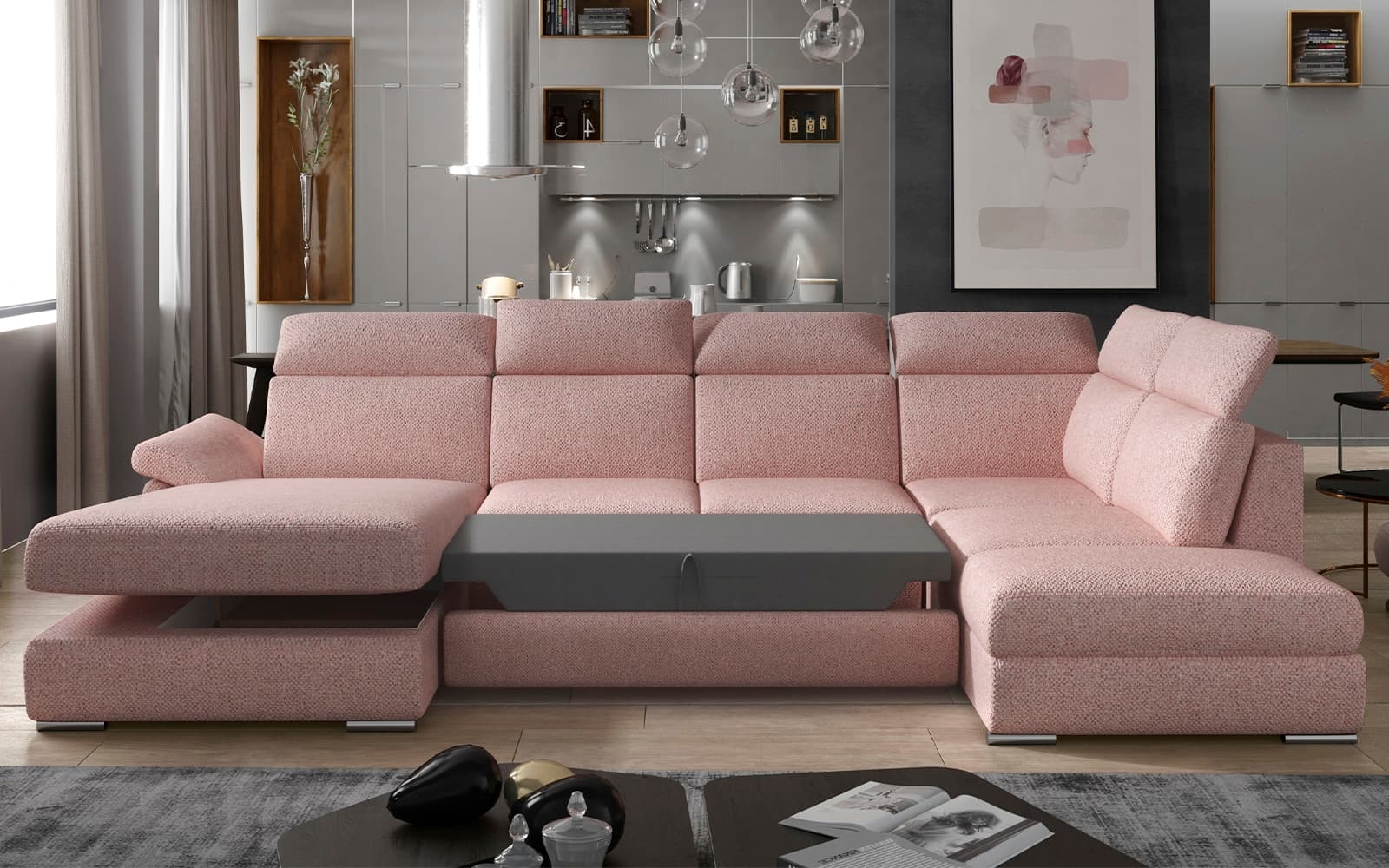 Colțar Formă U, Extensibil Erik, 330x210cm, Personalizabil din lemn masiv