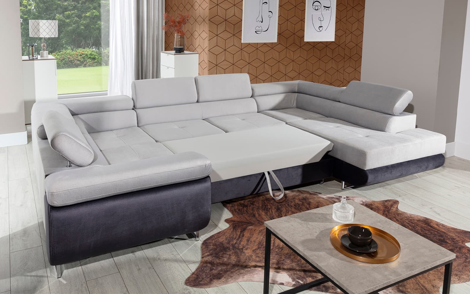 Colțar Formă U, Extensibil Lety, 340x202cm, Personalizabil din lemn masiv