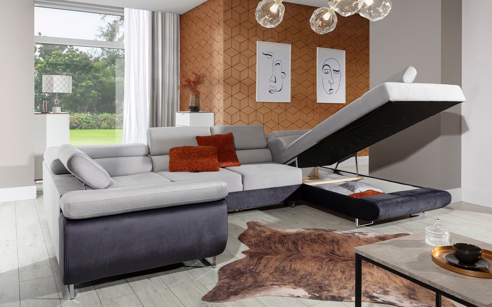 Colțar Formă U, Extensibil Lety, 340x202cm, Personalizabil din lemn masiv