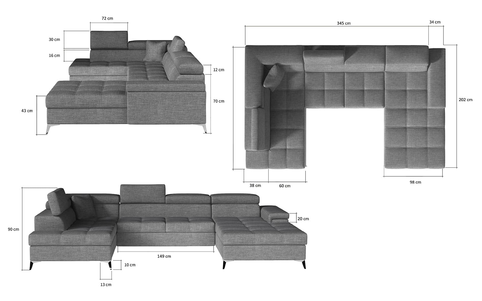 Colțar Formă U, Extensibil Linde, 345x202cm, Personalizabil din lemn masiv