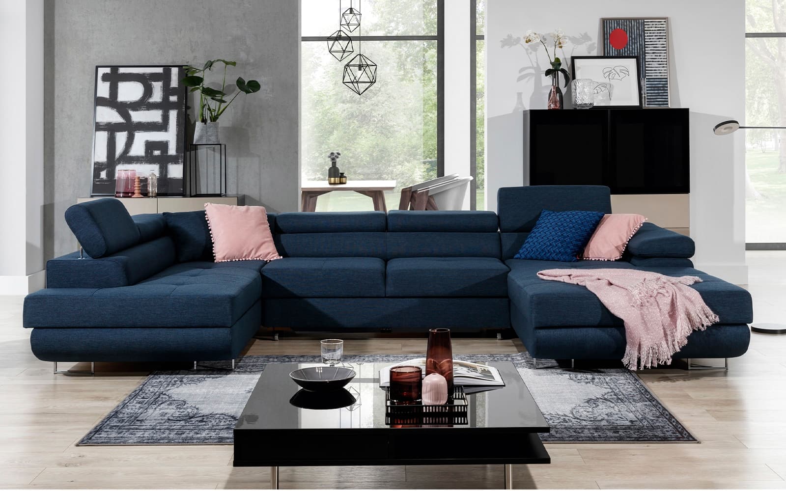 Colțar Formă U, Extensibil Roger, 345x202cm, Personalizabil din lemn masiv
