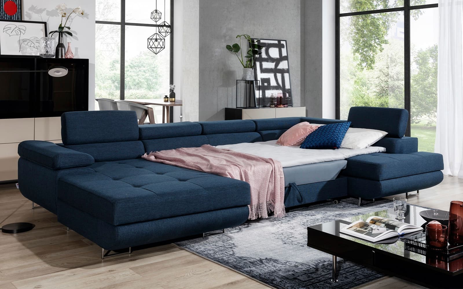 Colțar Formă U, Extensibil Roger, 345x202cm, Personalizabil din lemn masiv