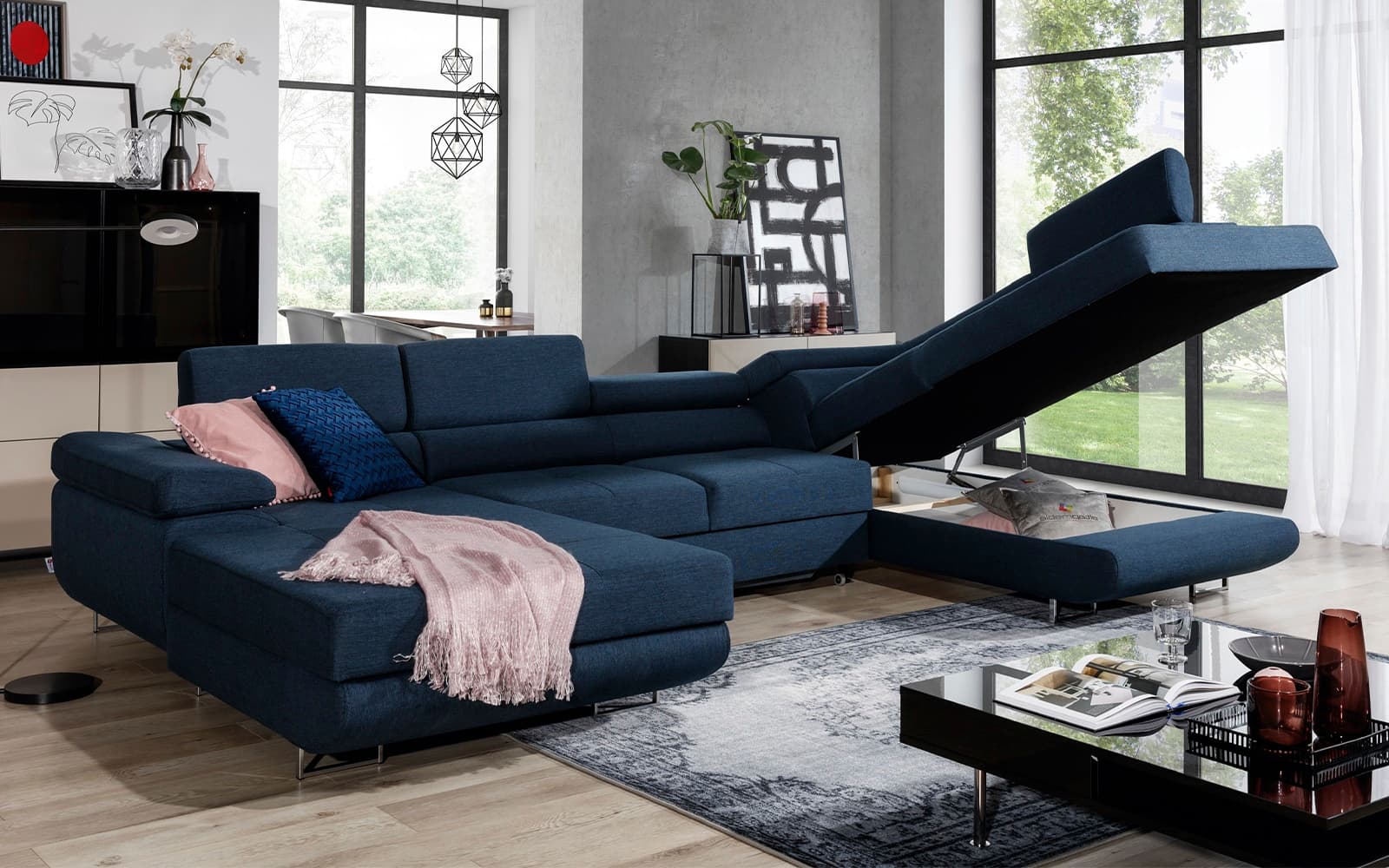 Colțar Formă U, Extensibil Roger, 345x202cm, Personalizabil din lemn masiv