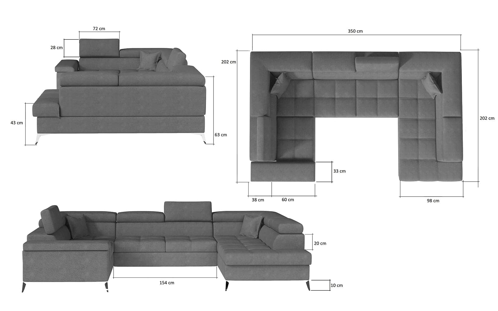 Colțar Formă U, Extensibil Tango, 350x202cm, Personalizabil