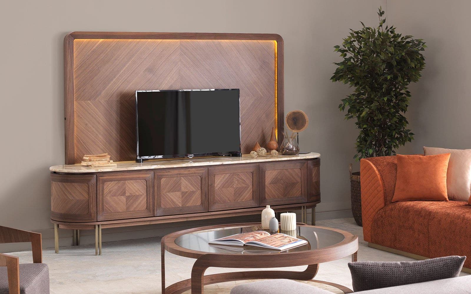 Set Living Emma, Nuc - Marmură Naturală 245x56x173cm
