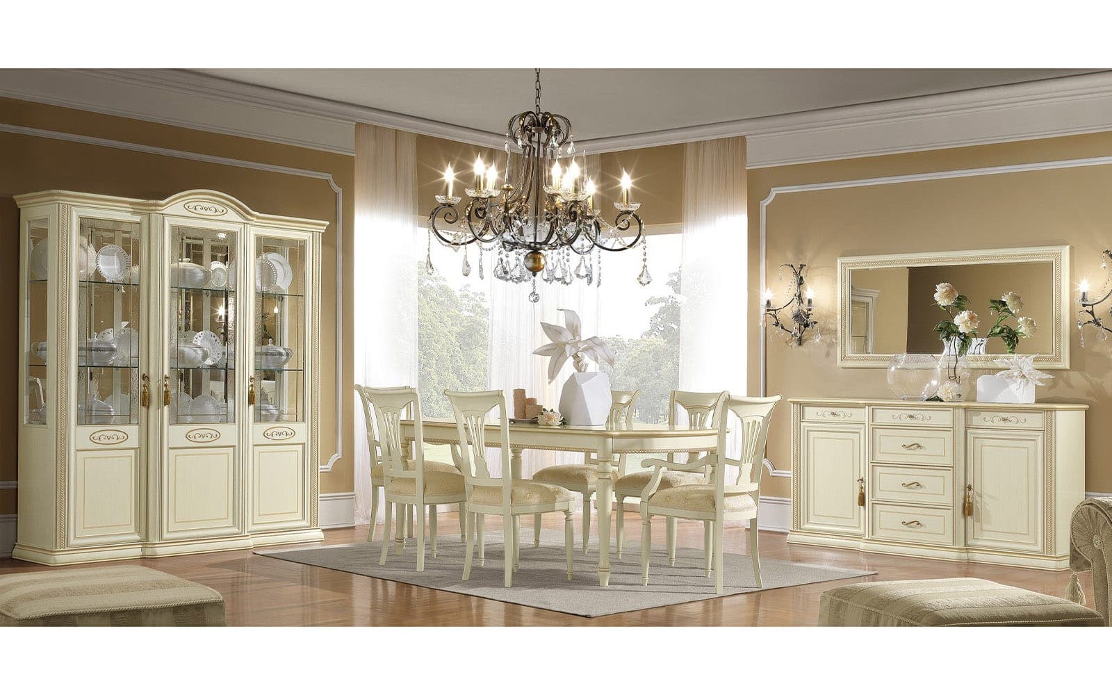 Vitrina Caterina, Lemn Masiv, Crem, 81 x 47 x 216 cm