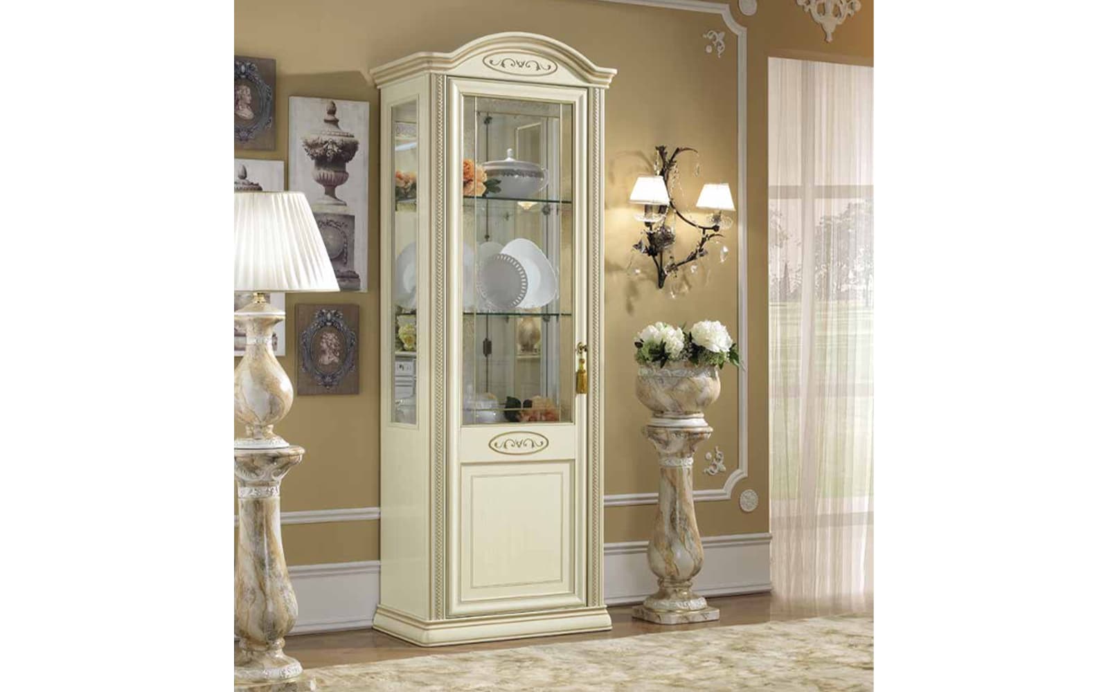 Vitrina Caterina, Lemn Masiv, Crem, 81 x 47 x 216 cm