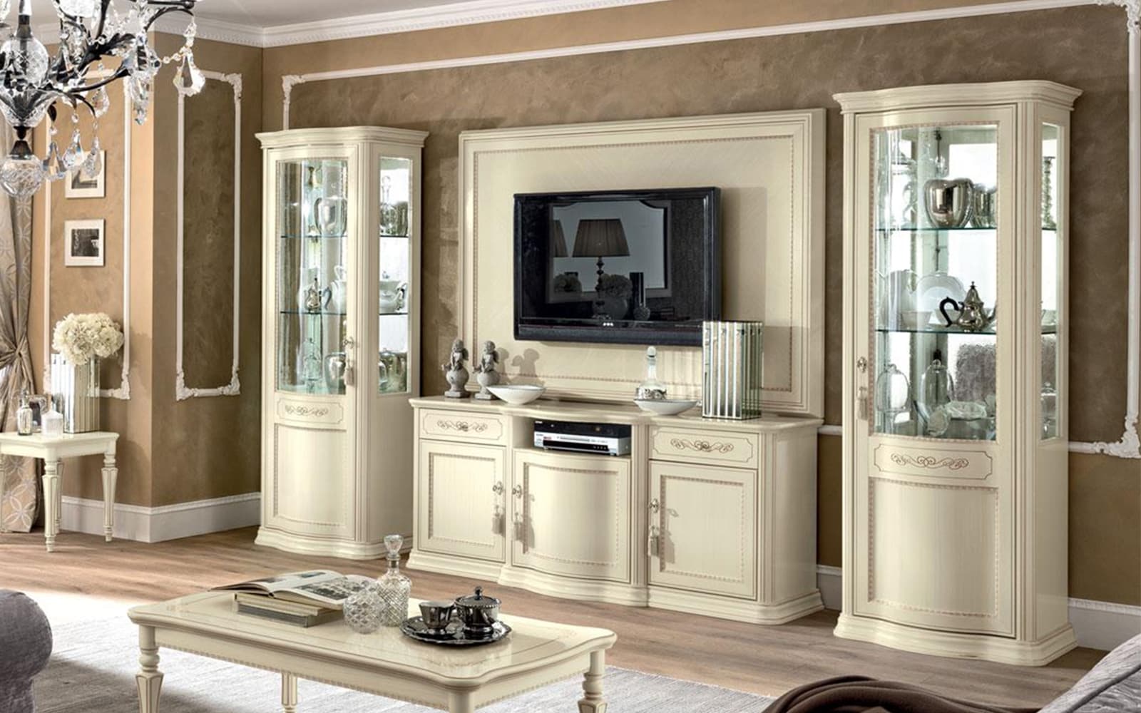Set Living Caterina, Lemn Masiv, Crem