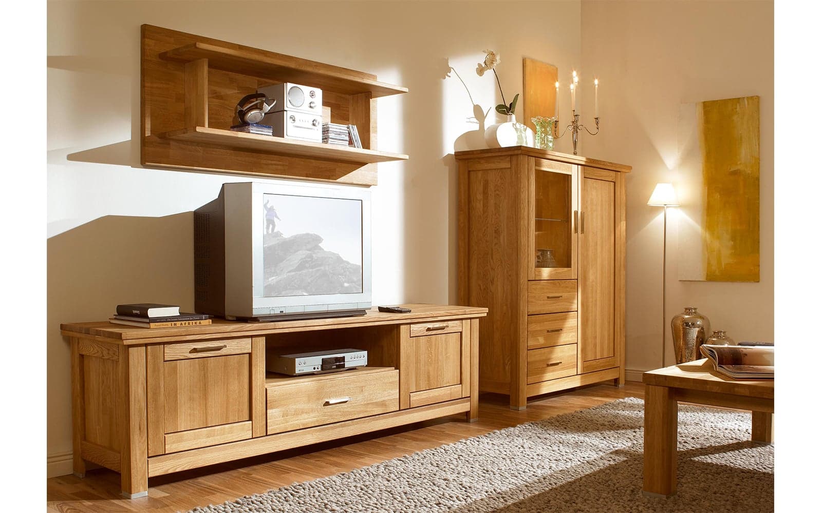 Comoda TV Lucca, Stejar Masiv, 60.6x212,4x48 cm