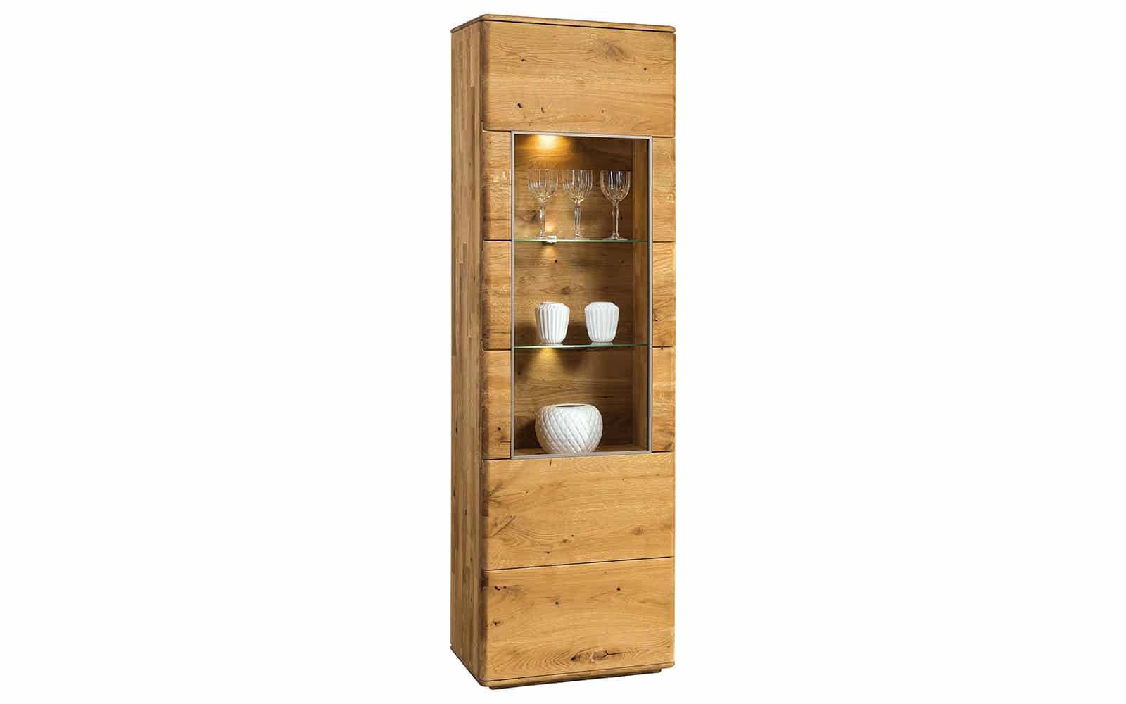 Vitrina dreapta Siena, Lemn Masiv, Stejar Natur,62,4 cm x 201 cm x 39 cm