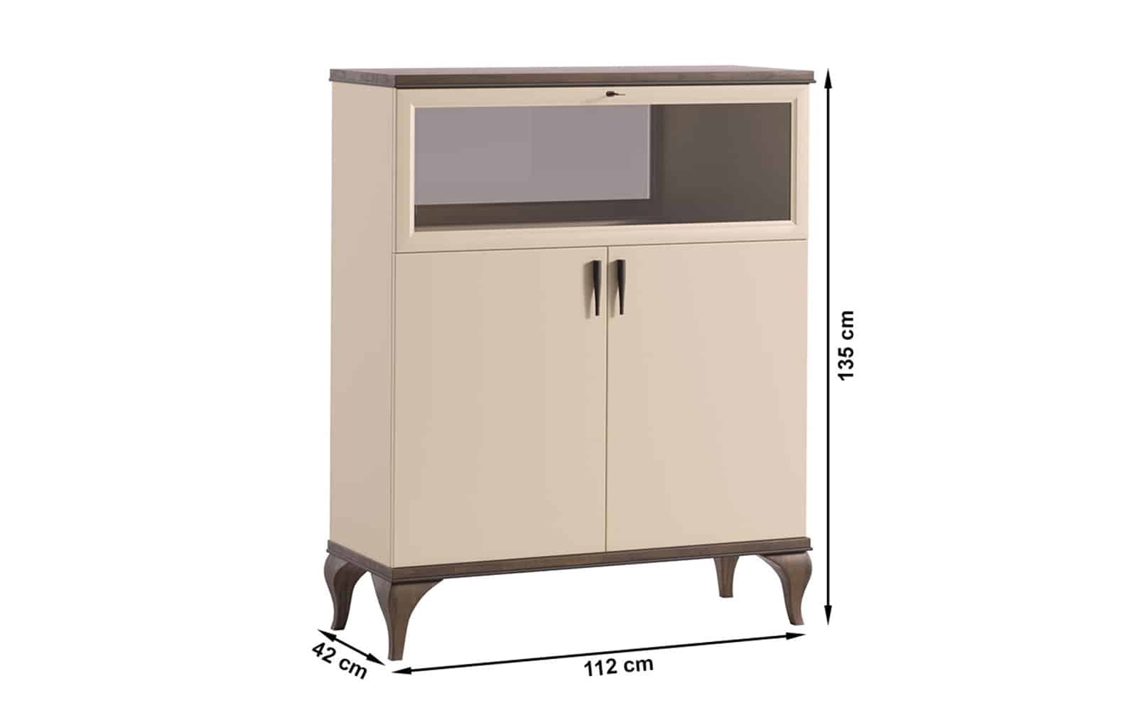 Comoda bar Leona, 112x42x135cm, Crem-Nuc din lemn masiv