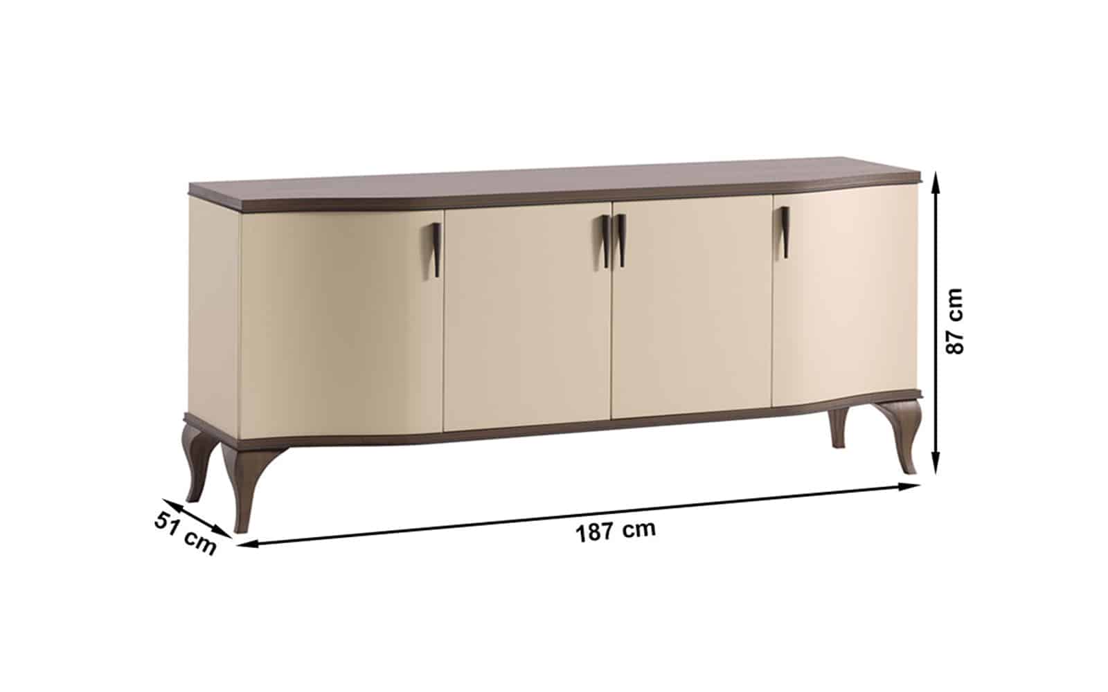 Comoda Leona, 187 x 51 x 96 cm, Crem-Nuc