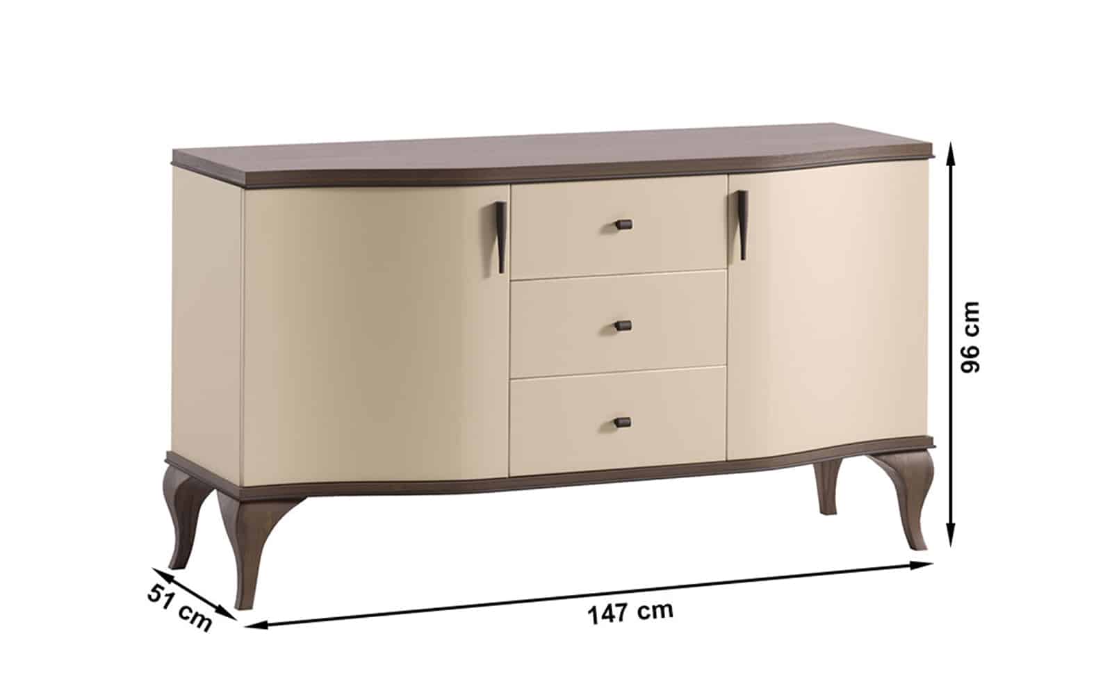 Comoda Leona, 147x51x96 cm, Crem-Nuc