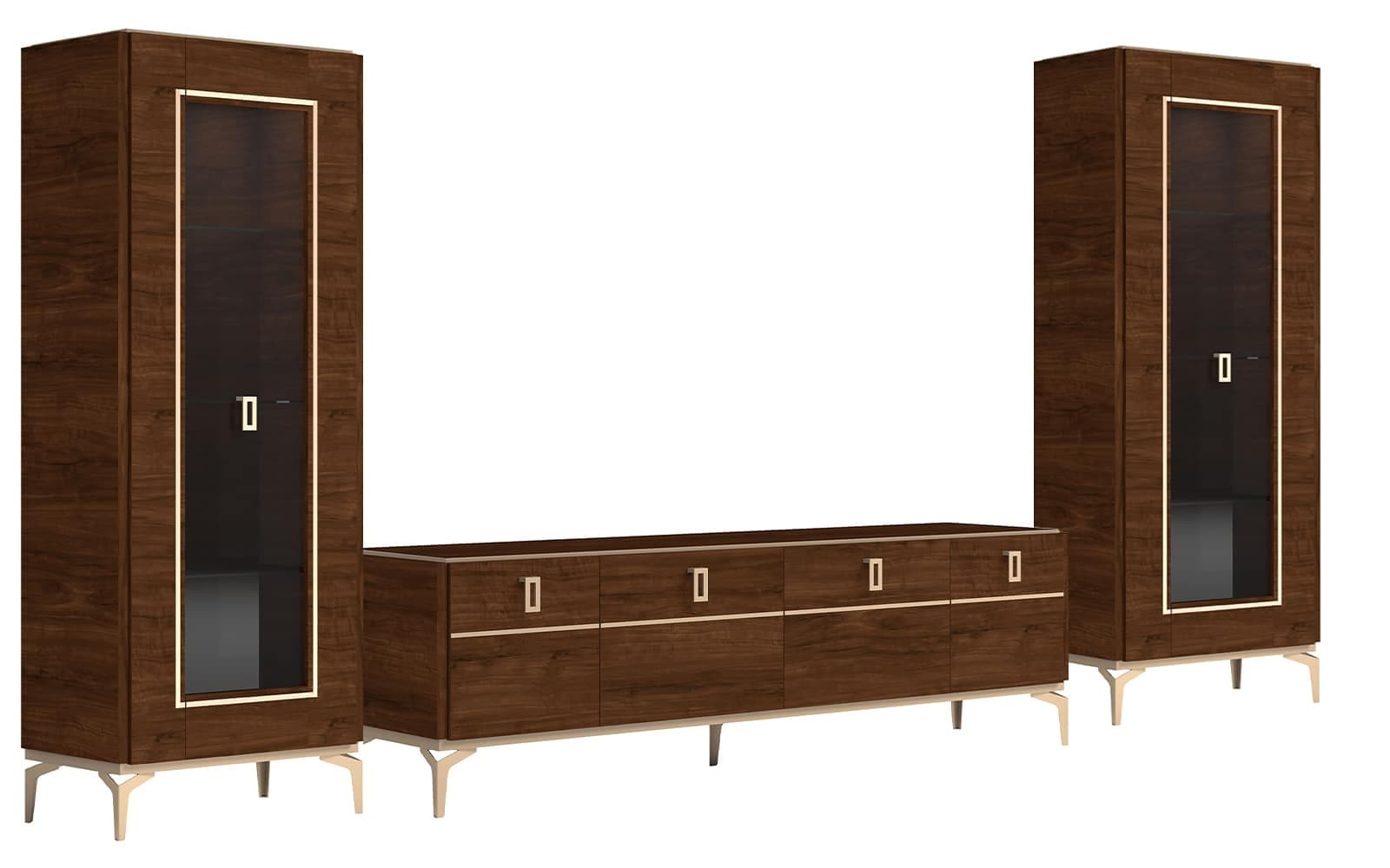 Set Living Devon, 3 Piese, Nuc Lucios din lemn masiv