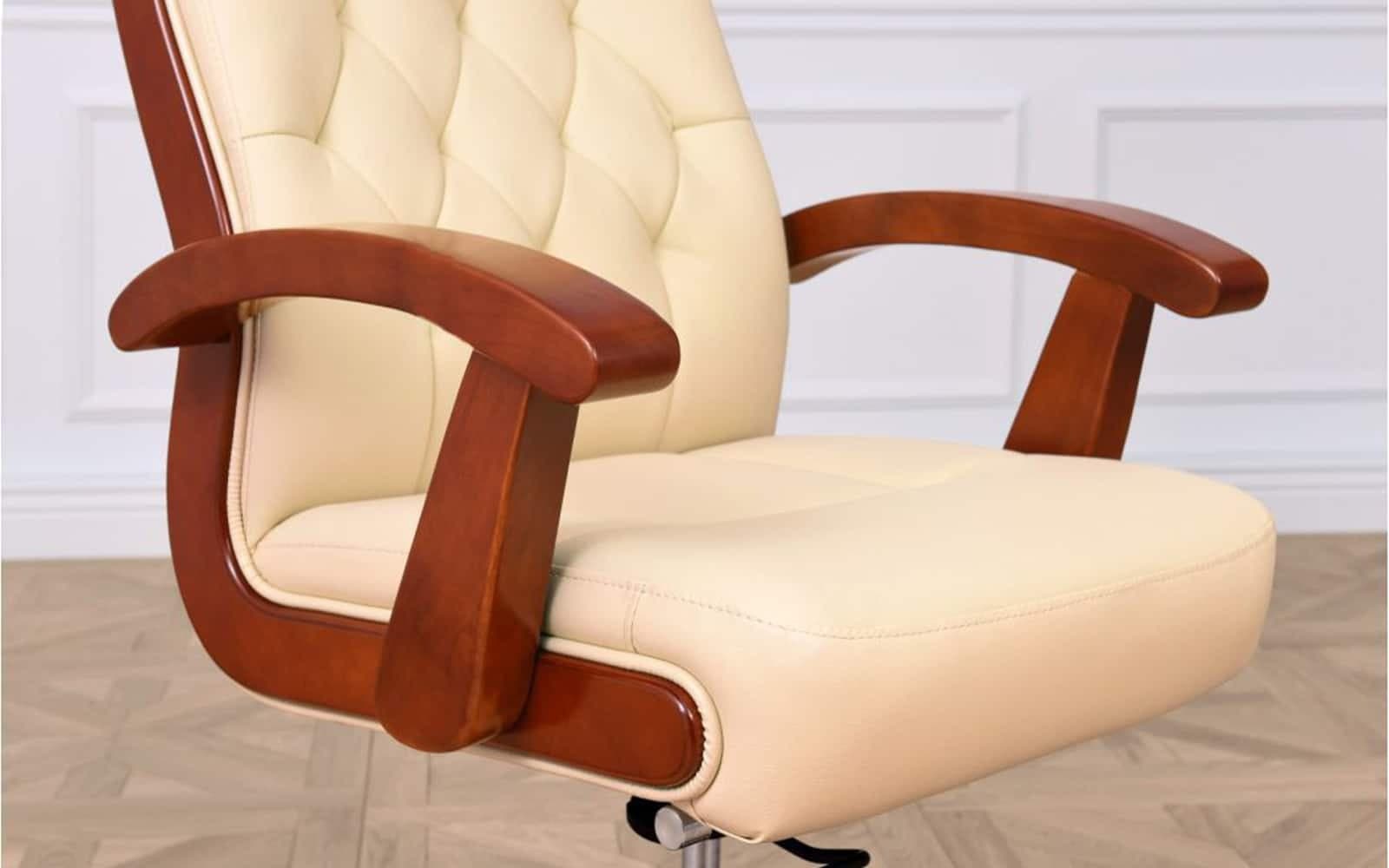Scaun Toronto, Model T1, Coniac - Piele Crem din lemn masiv