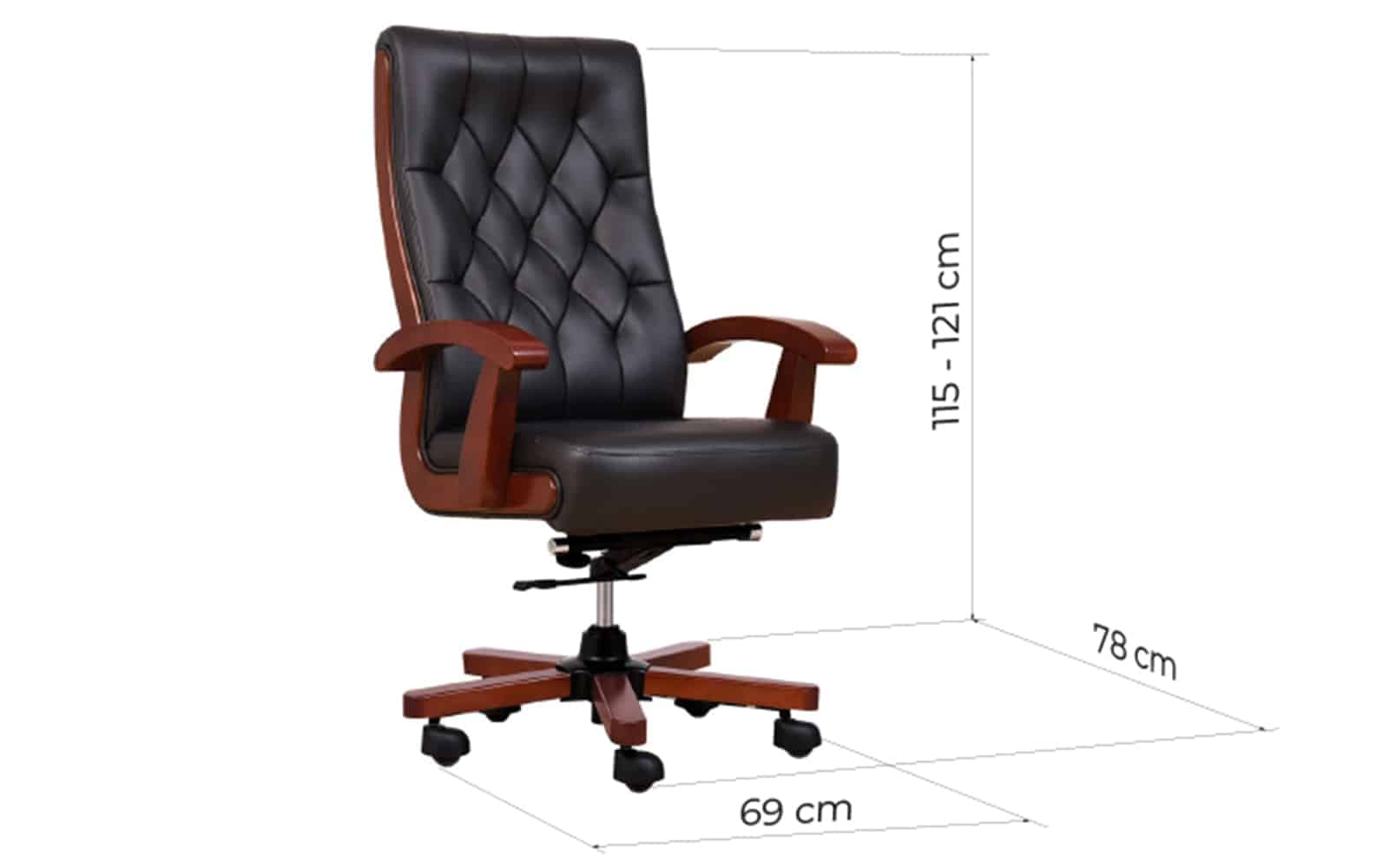Scaun Toronto, Model T1, Coniac - Piele Neagră din lemn masiv