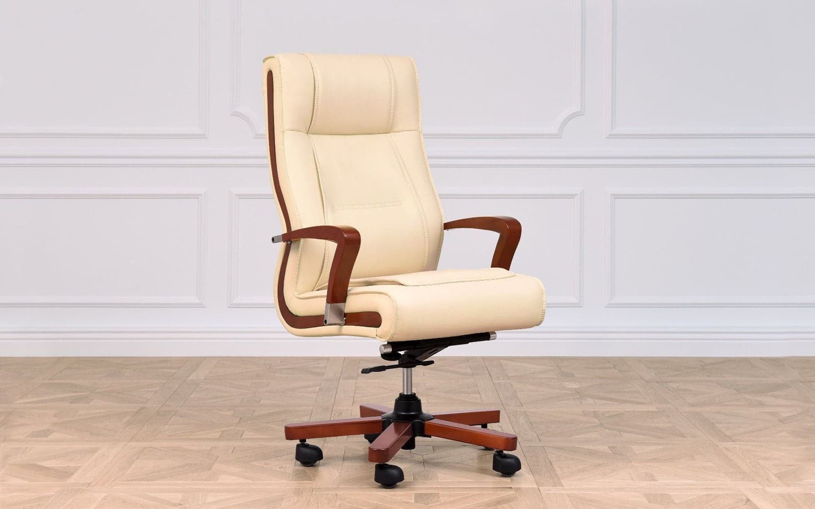 Scaun Toronto, Model T3, Coniac - Piele Crem din lemn masiv