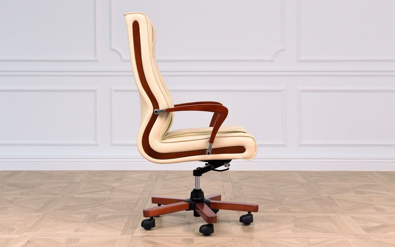 Scaun Toronto, Model T3, Coniac - Piele Crem din lemn masiv