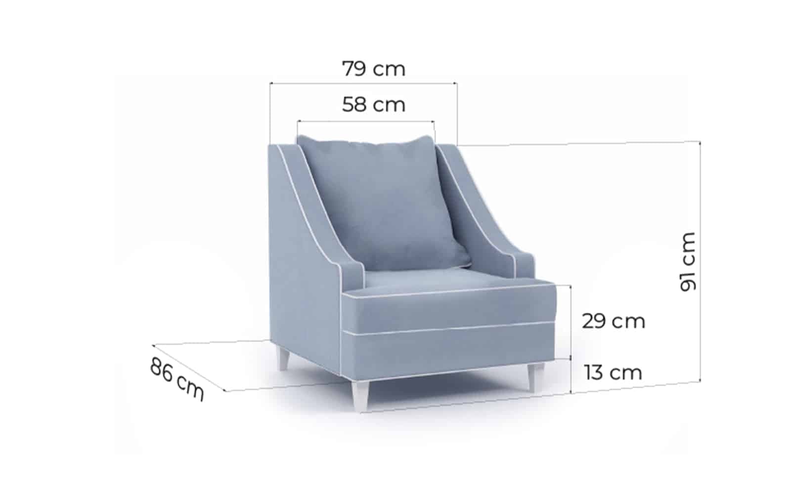 Fotoliu Elizabeth, 79x86x91cm, Bleu din lemn masiv