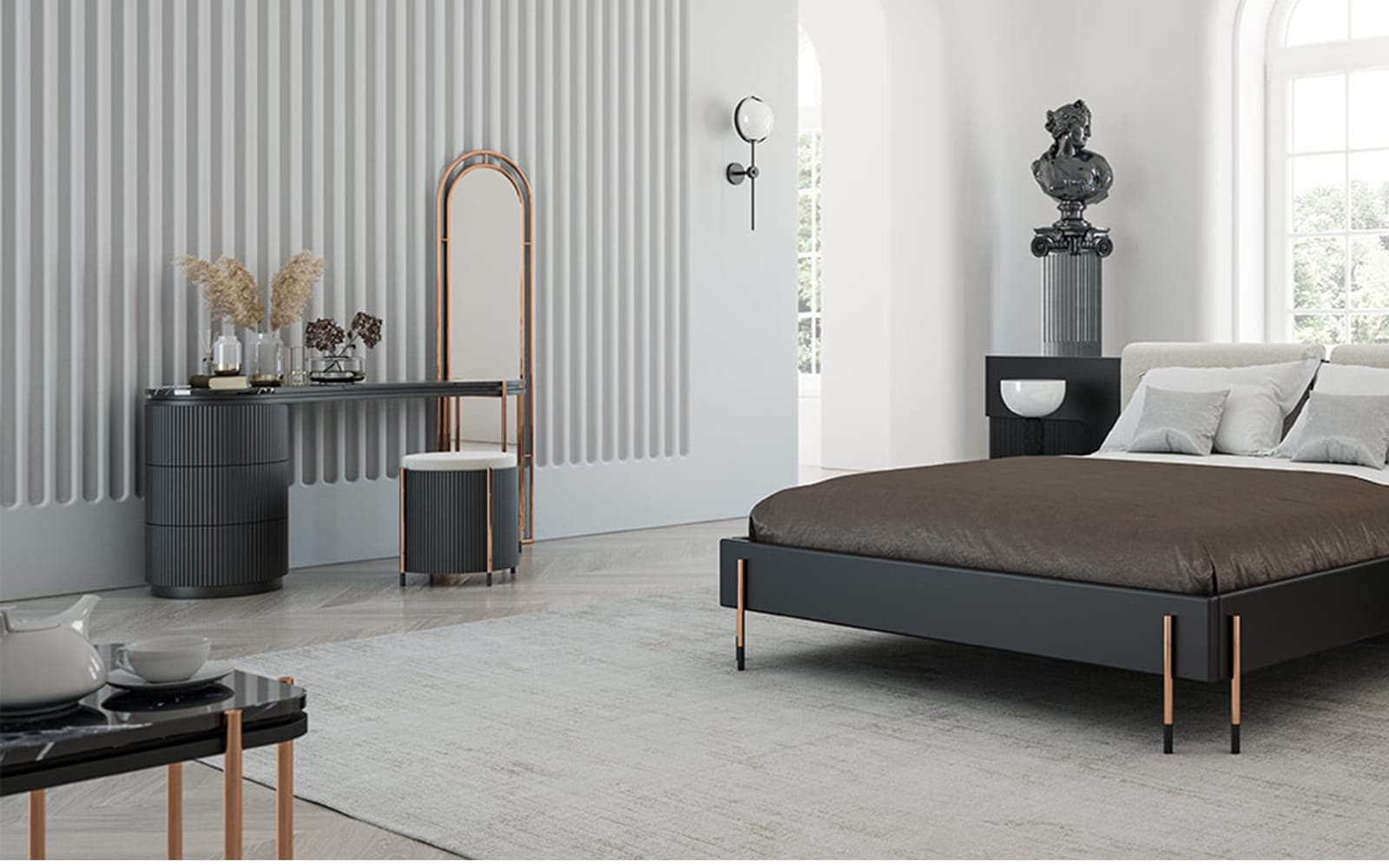 Comoda Calista, 160x77x50/43 cm din lemn masiv