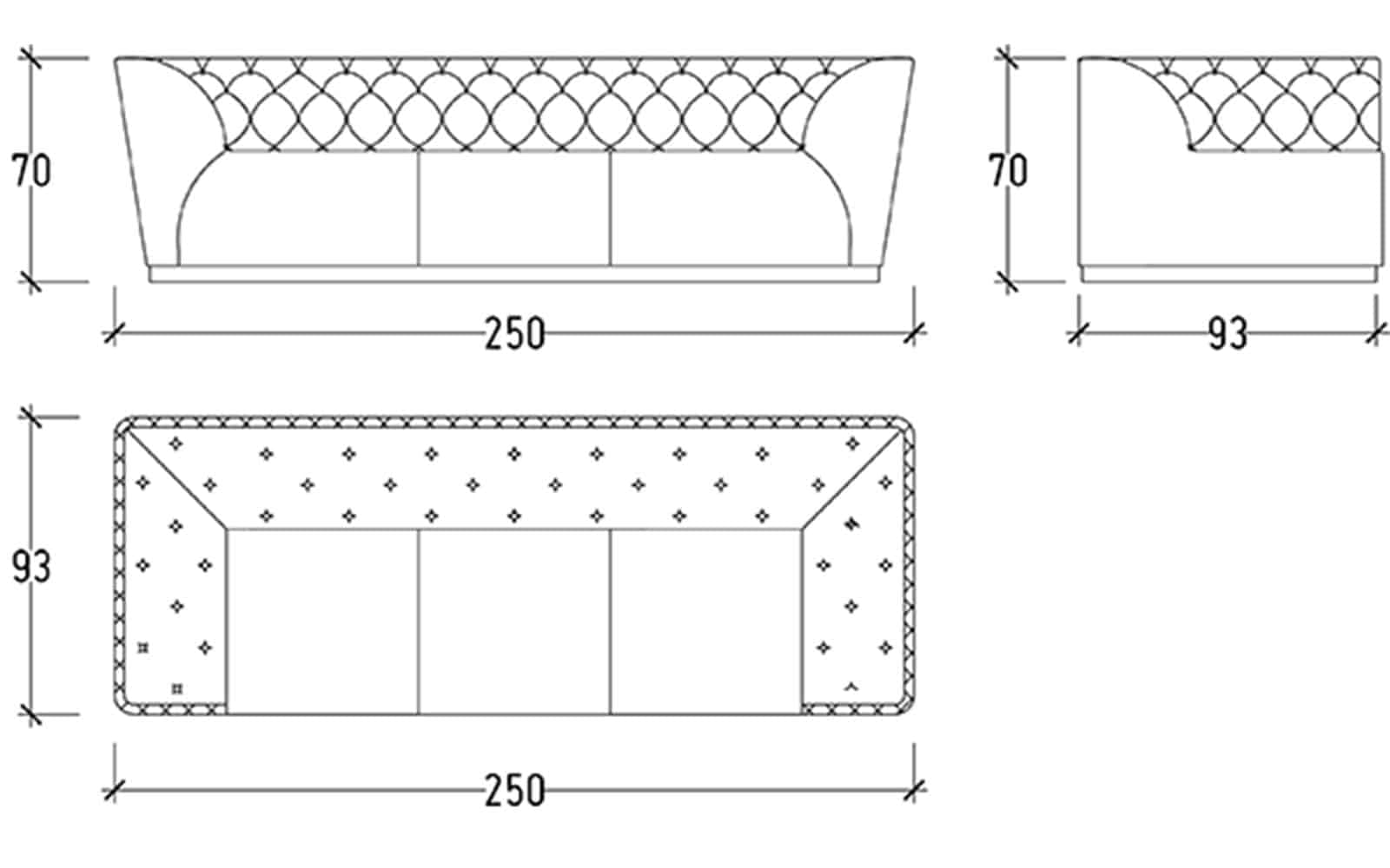Canapea Akadia, 250x70x93cm din lemn masiv