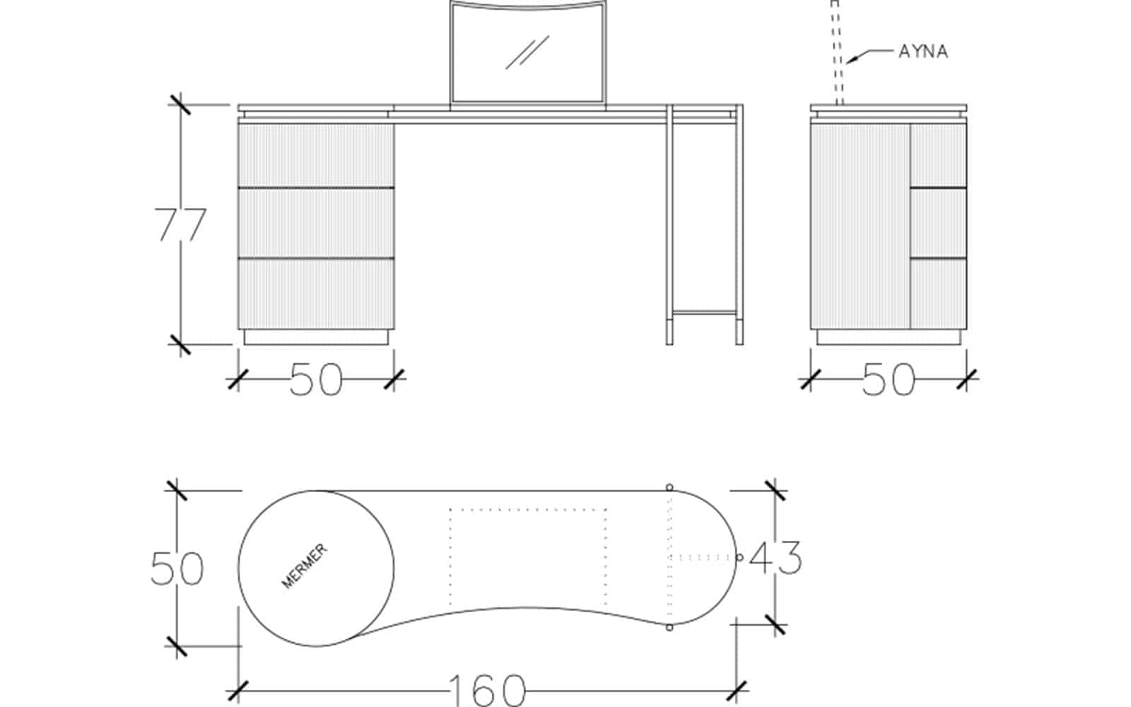 Comoda Calista, 160x77x50/43 cm