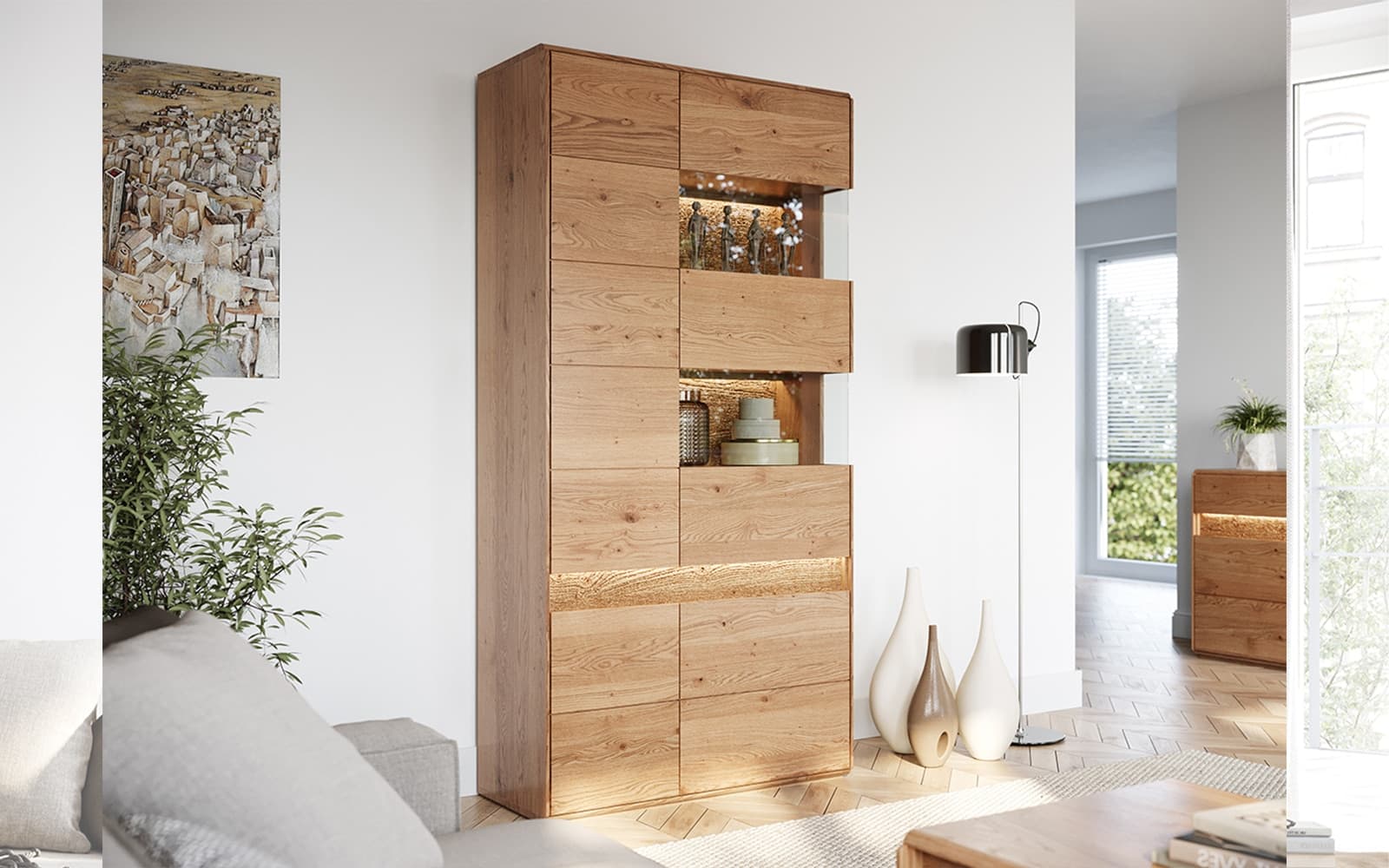 Set Living Dominic, Stejar Masiv, 4 Piese