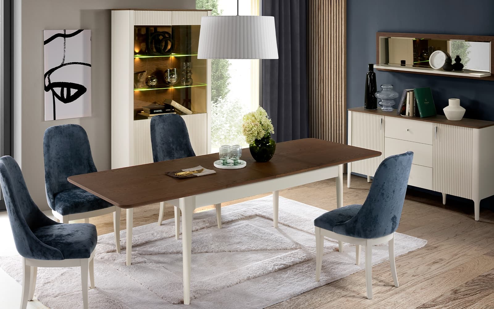 Masă Dining Extensibilă Napoli, 160/250x90x77cm, Crem/Nuc