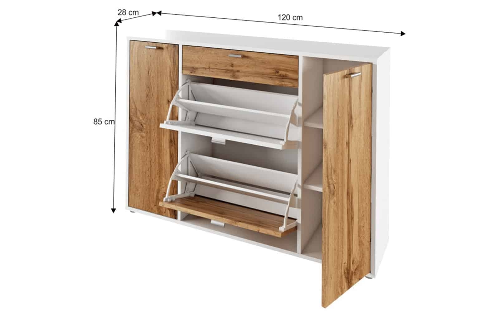 Pantofar Anabela, 120x28x85 cm, alb/stejar wotan din lemn masiv