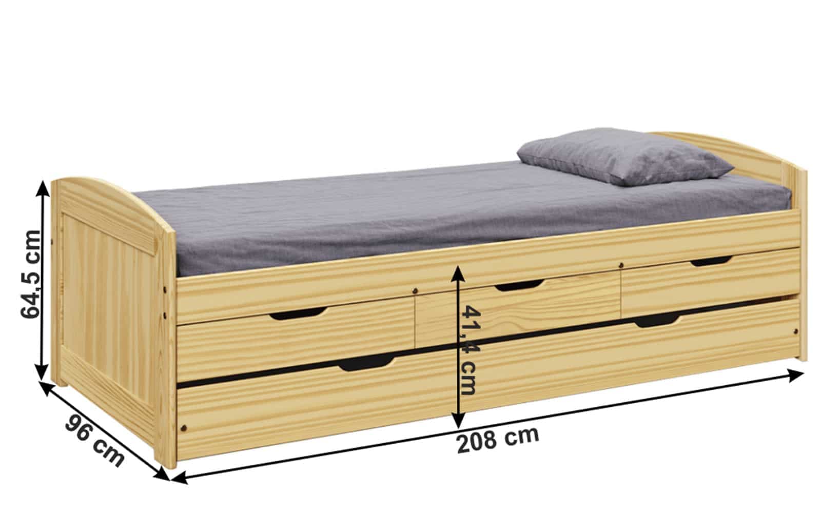 Pat Extensibil Marinella, Lemn masiv pin, 208x96x64.5 cm, Natur