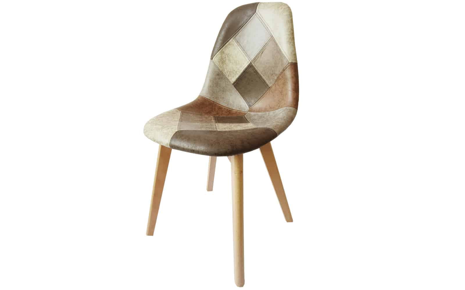 Scaun Dining Saleva, 46,5x52x82 cm, patchwork/fag din lemn masiv
