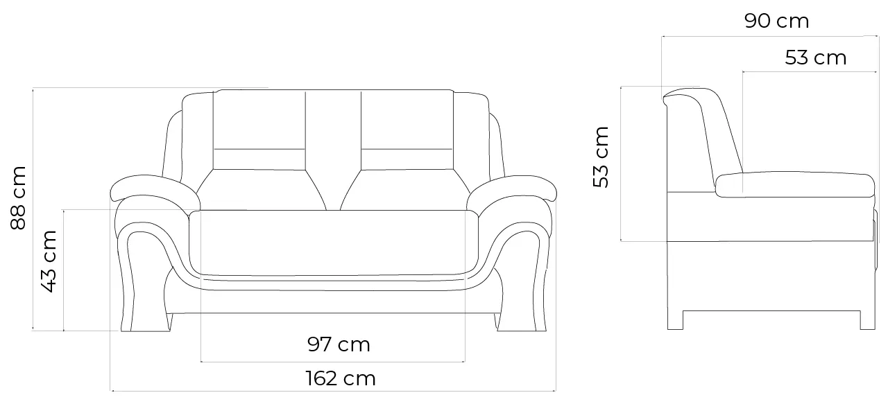 Canapea de birou Toronto, 2 locuri, 162x90x88cm, Personalizabila din lemn masiv