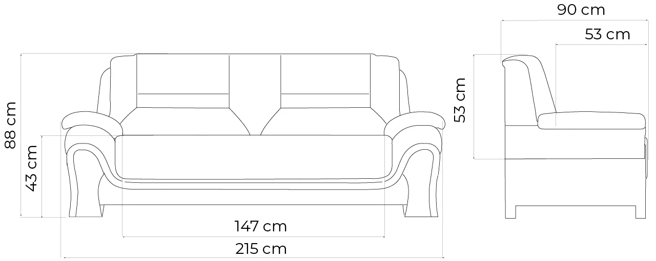 Canapea de birou Toronto, 3 locuri, 215x90x88cm, Personalizabila din lemn masiv